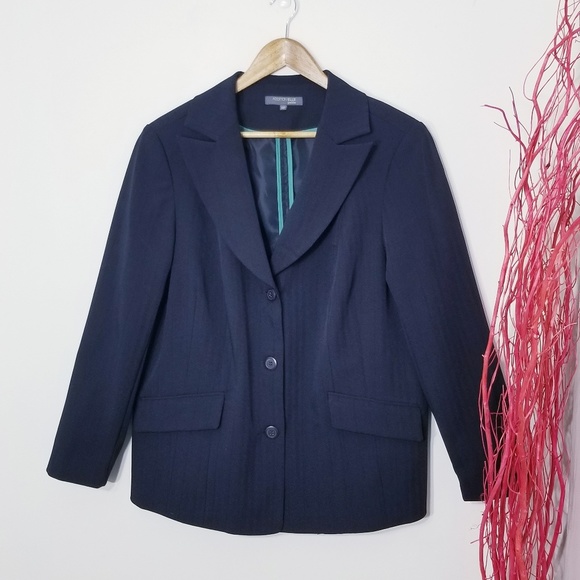 Addition Elle Dark Navy Blue Business Casual Long Sleeve Blazer Button 14 Petite - Picture 1 of 8
